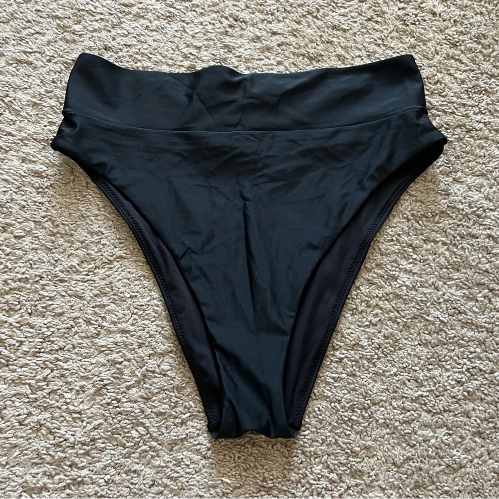 Black Aerie High Waisted High Cut Cheeky Bikini Bottoms